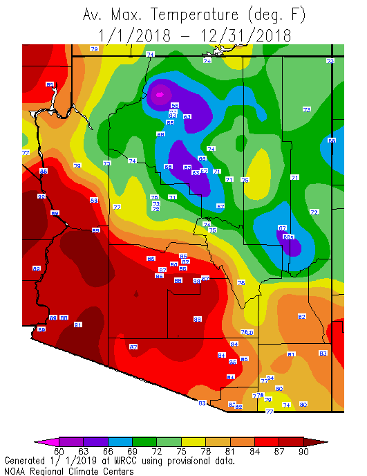 Arizona Map With Weather Temperatures